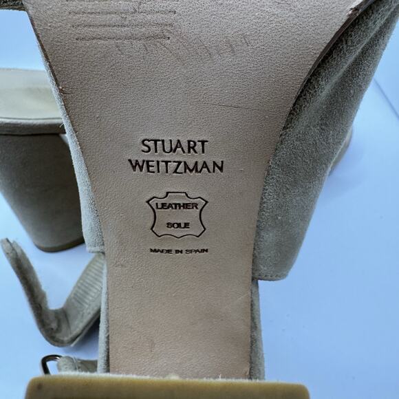 Stuart Weitzman Tan Suede Ankle Booties Chunky High Heels Womens Size 6.5 - Picture 3 of 12